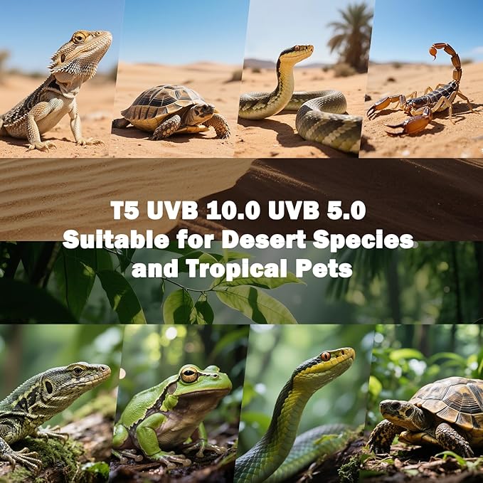 T5 10.0 UVB Reptile Light Bulb 39W, UVA UVB Light Bulb for Reptiles, 2 Pack Reptile UVB Lamp Tube 33 Inch, for Bearded Dragon, Lizards, Chameleons