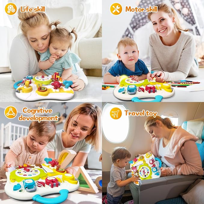 Montessori Baby Busy Board, Sensory Activity Board for Toddlers 1-3 | Music & LED Light Up Toy, Educational Travel Board, Baby Learning Toys 12-18 months, Infant Birthday Gift