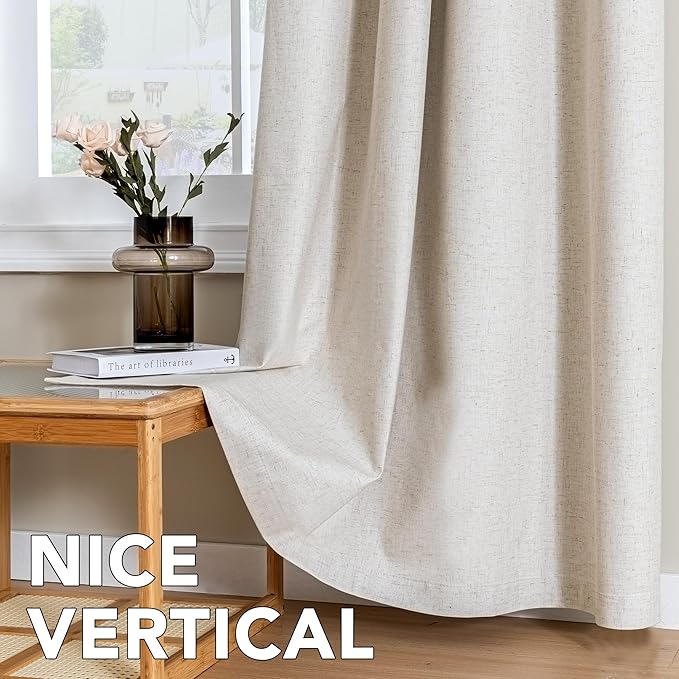 H.VERSAILTEXLinen-Polyester Curtains 100%Blackout Curtains for Bedroom 96"Long Full Light Blocking Nature Linen-Polyester Blended Window Curtains for LivingRoomNickel Grommet(2Panels,HeatheredNatural)