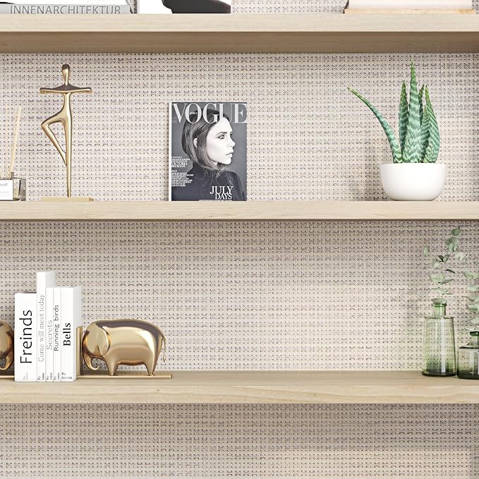 FunStick Beige Weave Grasscloth Peel and Stick Wallpaper Textured Wallpaper