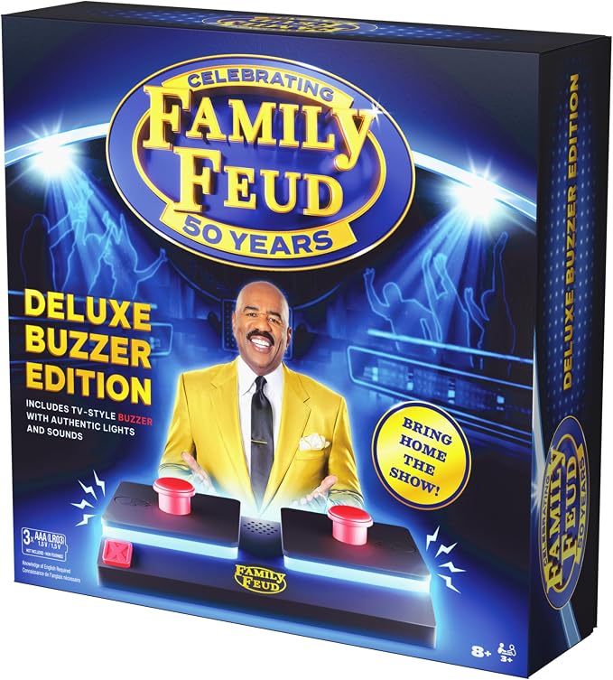 Spin Master Games Family Feud: Deluxe Buzzer Edition Board Game | Survey Says Fun, Guess The Most Popular Answers, Features Buzzer with Lights & Sounds, For 3 or More Players, Ages 8 & Up