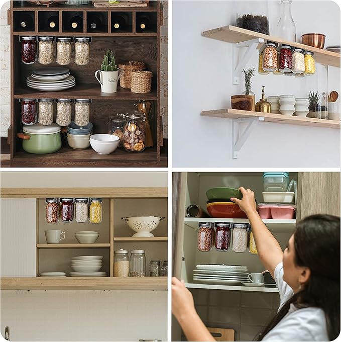 lopeztek Mason Jar Organizer, Canning Rack for 4 8 12 16 24 32 64 oz, Under Cabinet and Pantry Food Storage Hanger Accessories(2Pcs-Regular-Long)