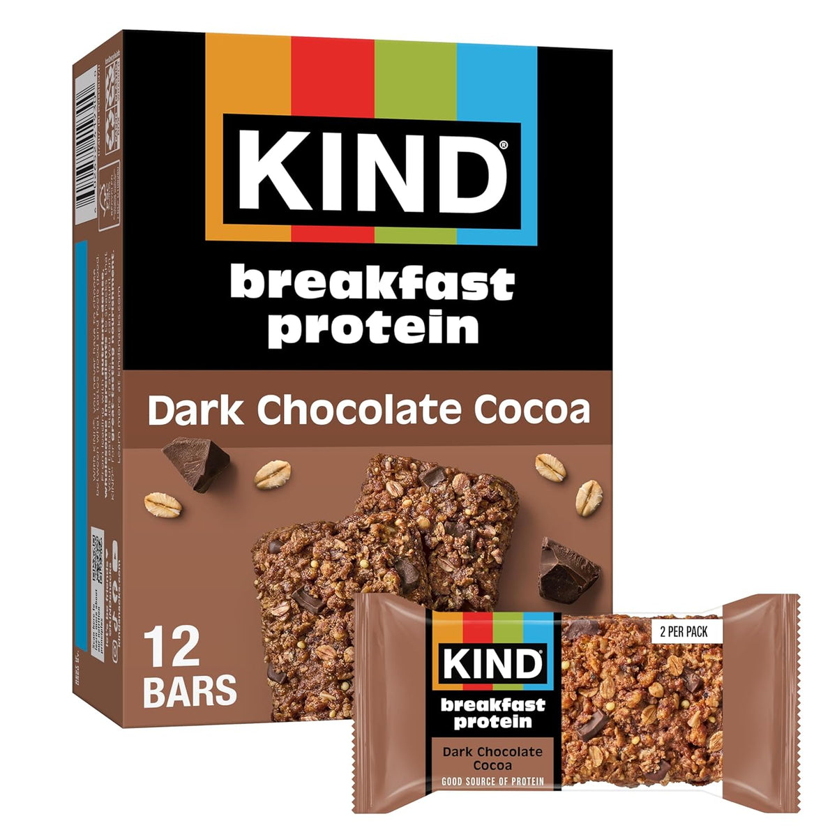 KIND Breakfast Protein Bars, Peanut Butter Banana Dark Chocolate, Gluten Free, Low Sodium, Healthy Snacks, 8g Protein, 6 Count (6 Packs of 2 Bars)