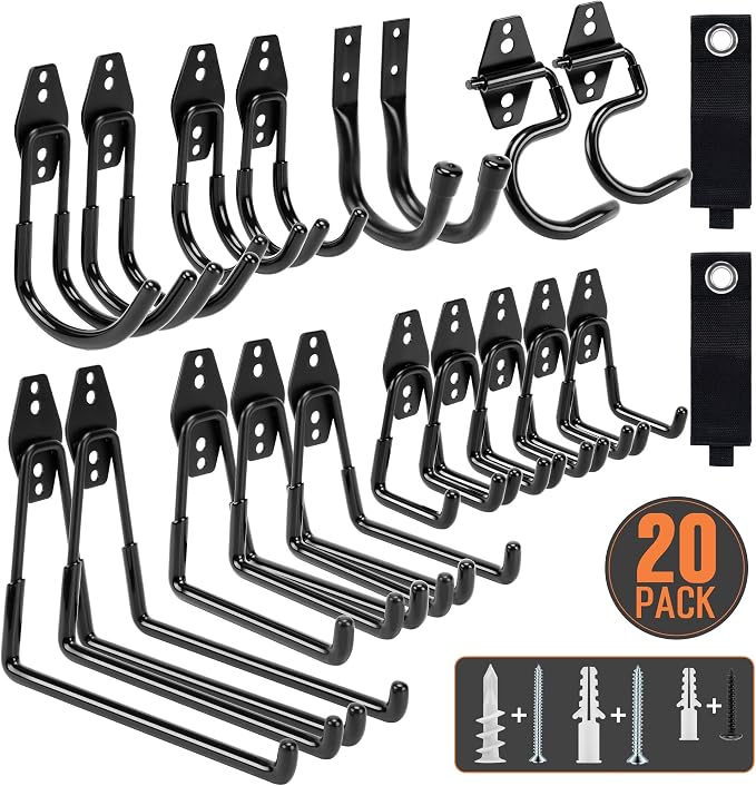 TONDA Garage Hooks, 20 Pack Garage Organization, Wall Storage Hooks Heavy Duty