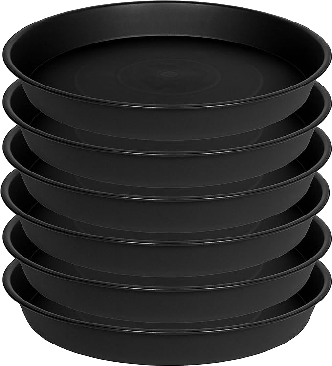 6 Pack 10 inch Plant Saucer, Heavy Duty Plastic Plant Saucers 10 inch Round, Durable Plant Tray for Pots, Flower Saucers for Indoors, Plant Pot Saucers, Trays for Planter 8"/9"/10" (Black)