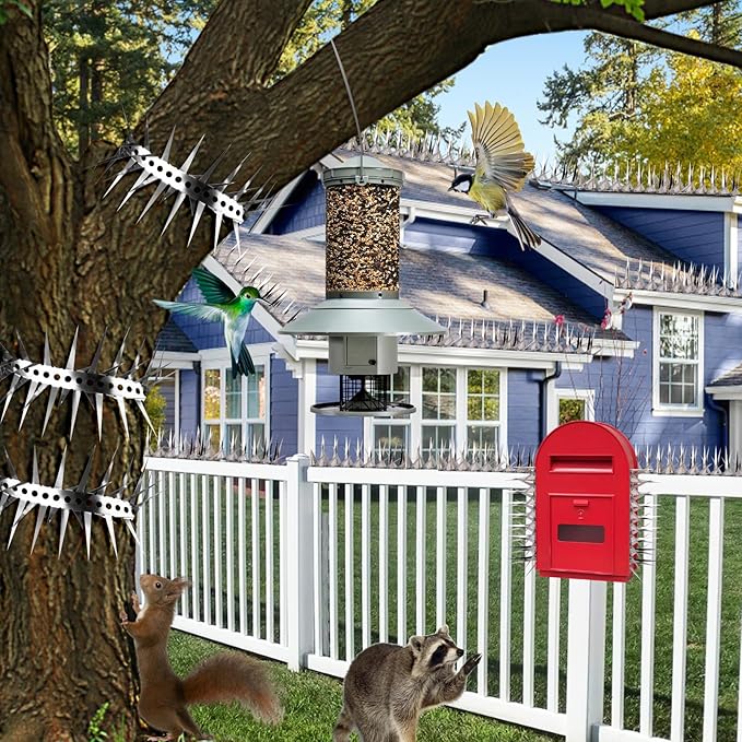 Bird Spikes 40 Inch Stainless Steel Bird Deterrent, Snake and Raccoon Deterrent, Squirrel Baffles for Bird Feeders, Anti Climb Spikes