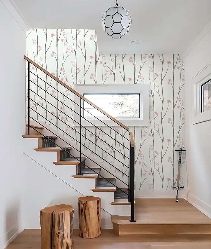 Timeet 197"x16" Floral Wallpaper Peel and Stick Wallpaper White and Pink