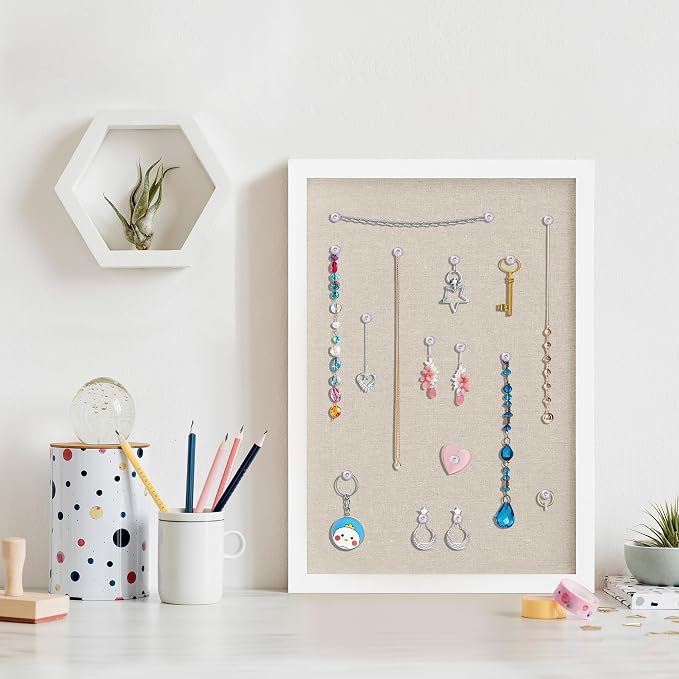DAHAPYBOO Cork Board with Linen White, Bulletin Board 17"x12" Hanging Corkboards