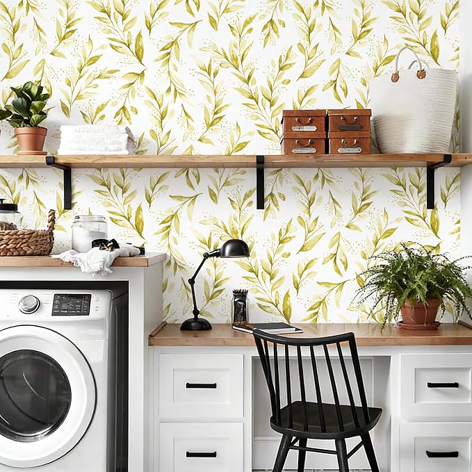 Livebor Leaf Peel and Stick Wallpaper Olive Leaf Contact Paper17.7in x 196.8in