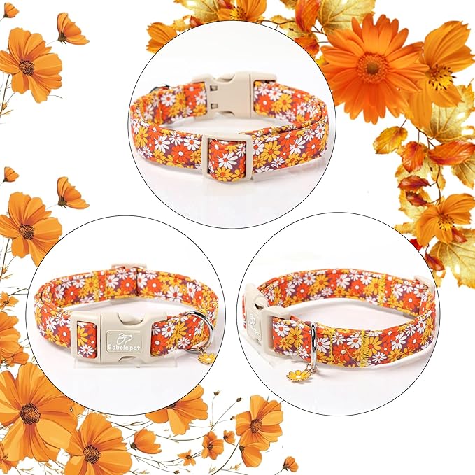 Fall Dog Collar Vintage Daisy Puppy Collar - Hippie Flower Dog Collars Light Comfortable Adjustable Pet Collars for Small Medium Large Girl Boy Dogs S