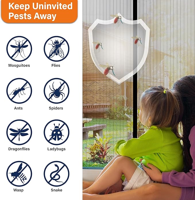 Magnetic Screen Door, Keep Bugs Out, Pet & Kid Friendly,Works with Front Doors, Sliding Doors,Fit Door Size 34 x 78 Inches Black