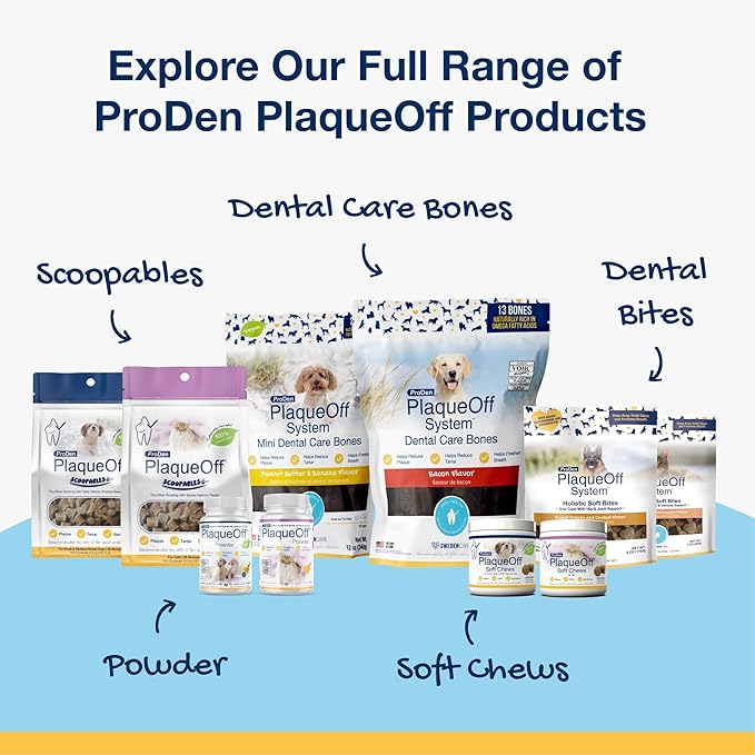 ProDen PlaqueOff Powder for Pets - Cat & Dog Breath Freshener - Plaque & Tartar Remover for Pet Oral Care - 180g