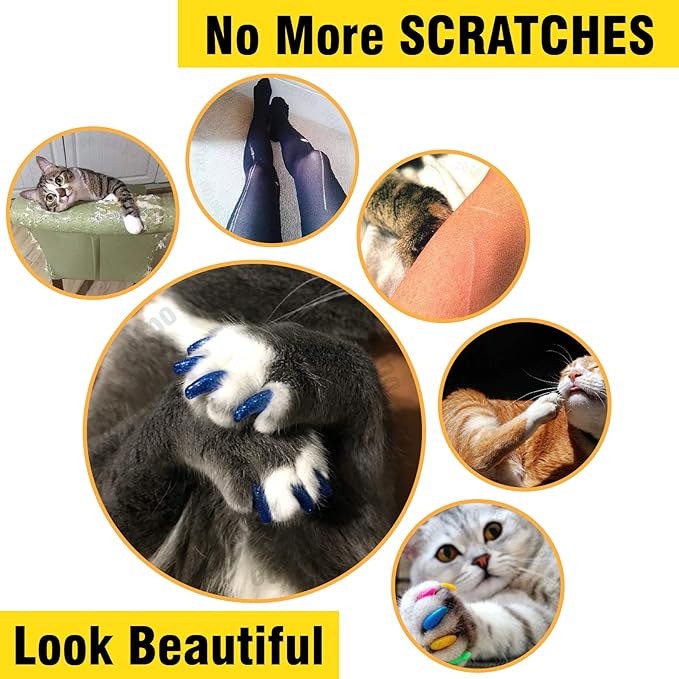 zetpo 80 pcs Cat Claw Covers | Cat Nail Caps | with Adhesives and Applicators (M, Black, White)