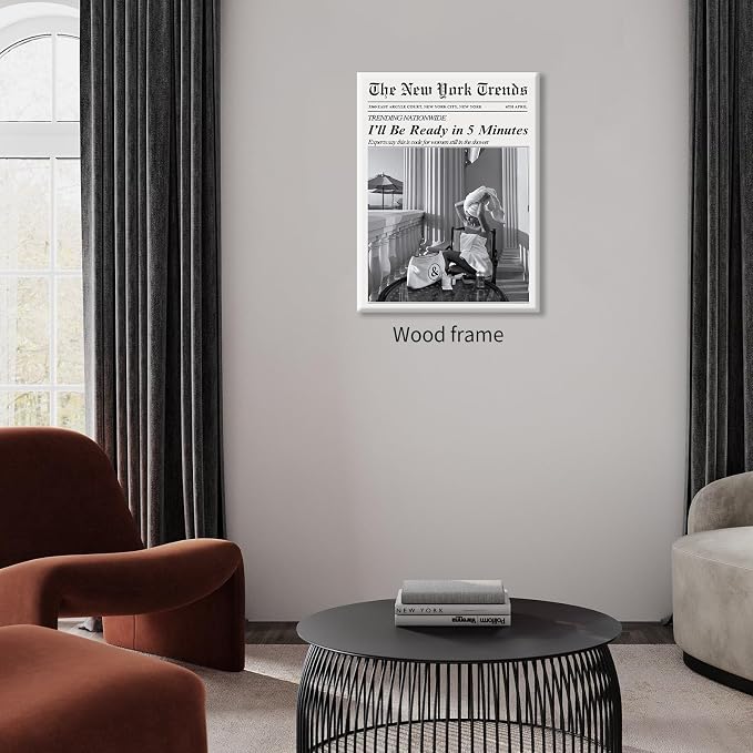 Vintage Newspaper Framed Wall Art Trendy Black and White Aesthetic Posters