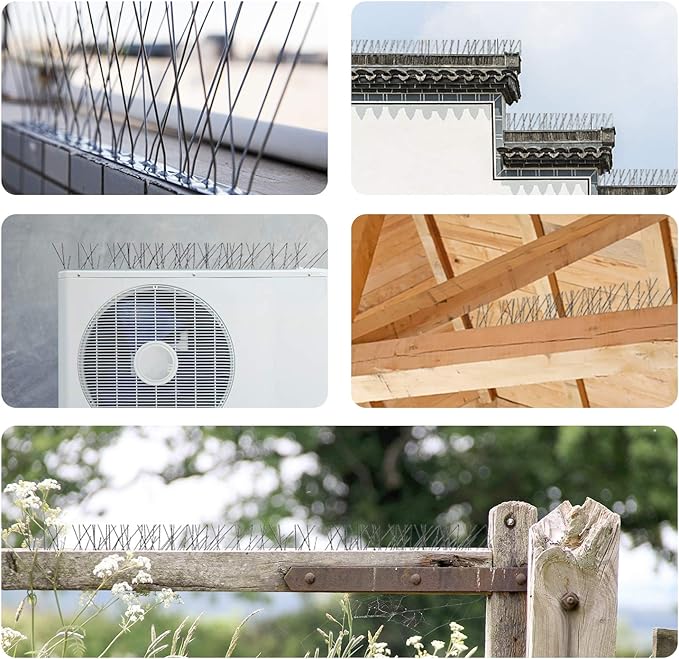 OFFO Bird Spikes with Stainless Steel Base, Durable Bird Spikes Arrow Pigeon Spikes Fence Kit for Keeping Small Bird, Crows and Woodpeckers Away, Covers 25 Feet(7.6m)