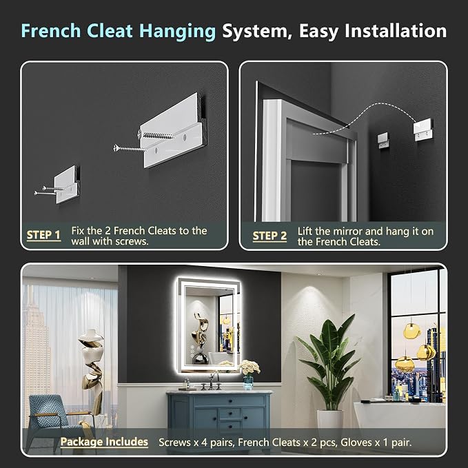 24x32 LED Bathroom Mirror with Lights, Backlit and Front Lit Anti-Fog Lighted