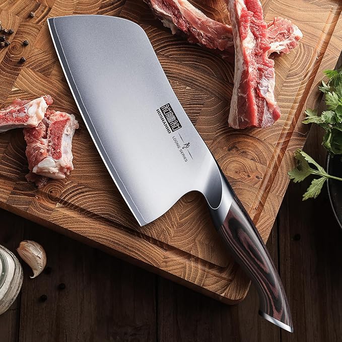 HOSHANHO 7 Inch Butcher Knife, Japanese High Carbon Steel Heavy Duty Meat Cleaver Knife, Professional Bone Cleaver Knife Suitable for Home Kitchen & Restaurant