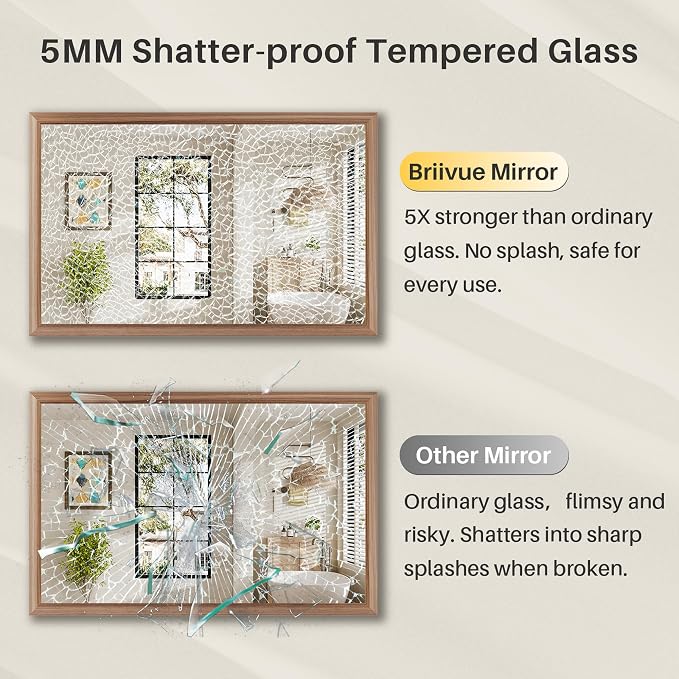 24x36 Inch Bathroom Mirror for Wall, Anti-Rust Walnut Wood Grain Metal Framed