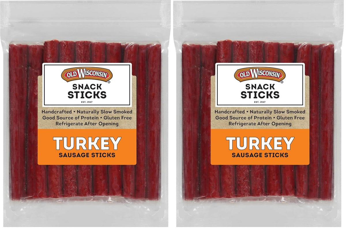 Old Wisconsin Turkey Sausage Snack Sticks, Naturally Smoked, Ready to Eat, High Protein, Low Carb, Keto, Gluten Free, 16 Ounce Resealable Package