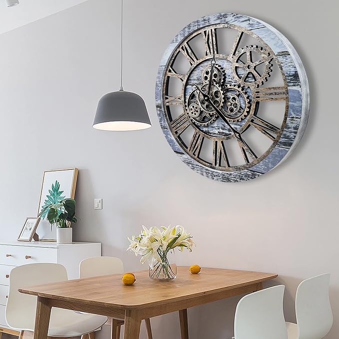 The B-Style Large Wall Clock 24 inch Moving Gear Wall Clock Oversized Vintage