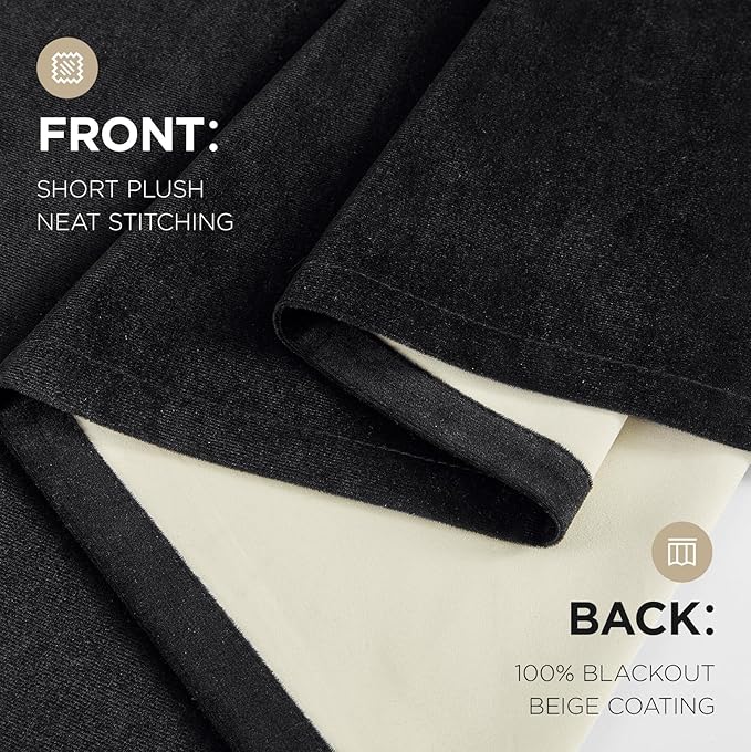 Joydeco Black 100% Blackout Curtains 96 Inch 2 Panels, Luxury Thermal Insulated Black Velvet Curtains for Bedroom Living Room, Soundproof Blackout Window Drapes, Rod Pocket & Back Tab (42W x 96L)