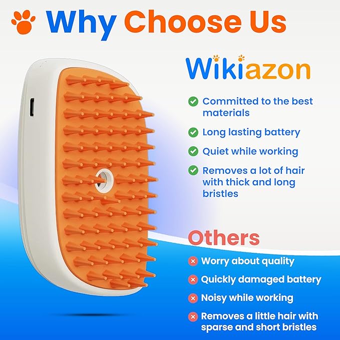 Pet Steam Brush For Cat & Dog - Pets Spray Hair Removal Comb - Cats Indoor Shedding & Grooming Mist Tool - Water Steamer Brushes for Long & Short Haired Dogs - Spritz Defur Comb (Orange)
