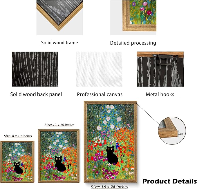 Fantasy Artists Gustav Klimt Canvas Wall Art, Framed Aesthetic Cat Floral Wall