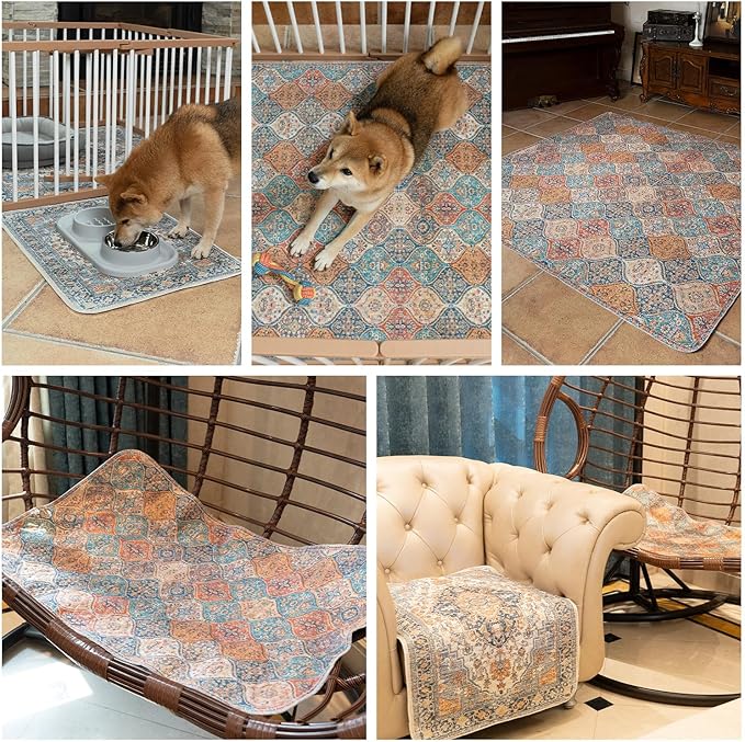 nunubaby Washable Pee Pads for Dogs, Stylish, Non-Slip and Leak-Proof Pee Pads. Reusable Potty Pads for Dogs for Crates and Floors.(Gray/Geo, 36" x36")