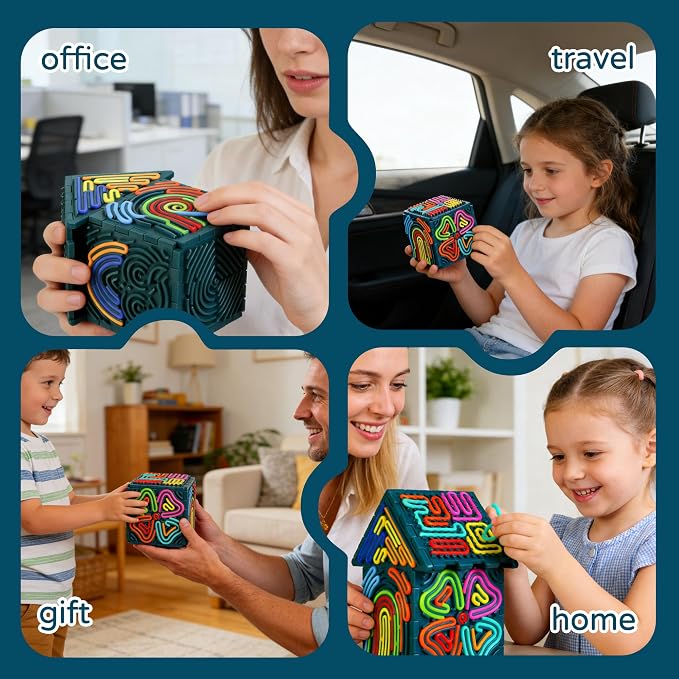 Sensory Fidget Toys for Kids Adults,3D Sensory Activity Board for Stress Anxiety Autistic ADHD,Contains 30 Silicone Cords,Silent, Calming, Focus, Fingertip Gift for Girls Boys