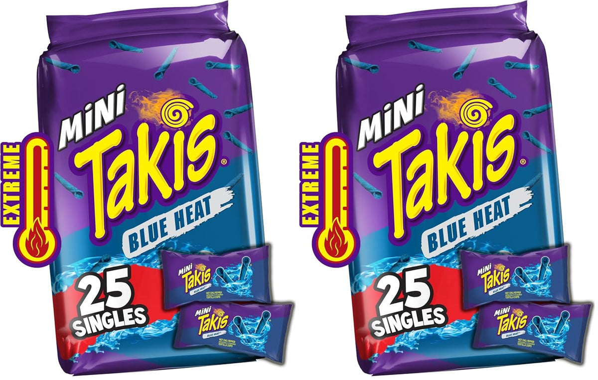 Takis Fuego Mini 25 pc / 1.23 oz Bite Size Multipack, Hot Chili Pepper & Lime Flavored Extreme Spicy Rolled Tortilla Chips