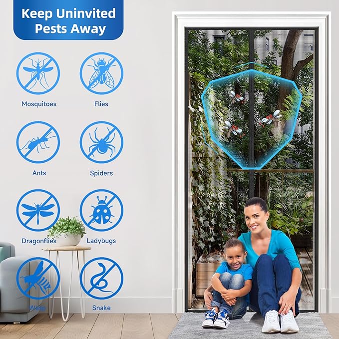 Upgraded PET Mesh Magnetic Screen Door Stronger Than Fiberglass and Polyester,Hands Free,Keep Bugs Out,Pet & Kid Friendly,Suitable for Sliding Doors,Patio and French Doors-48" X 96"