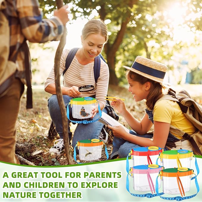 Halloscume 12 Pack Bug Catcher for Kids Insect Bug Viewer Kit with Tweezers Explorer Outdoor Set Insects Catcher Containers Magnifying Box for Children Science Nature Exploration Tool(Bright Color)