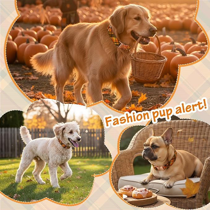 Cotton Fall Dog Collar, Halloween Dog Collars for Small Dogs, Soft Adjustable Cute Dog Collars, Brown Orange Stripe for Small Medium Large Dogs, Perfect for Girl or Boy Dog Collars-S