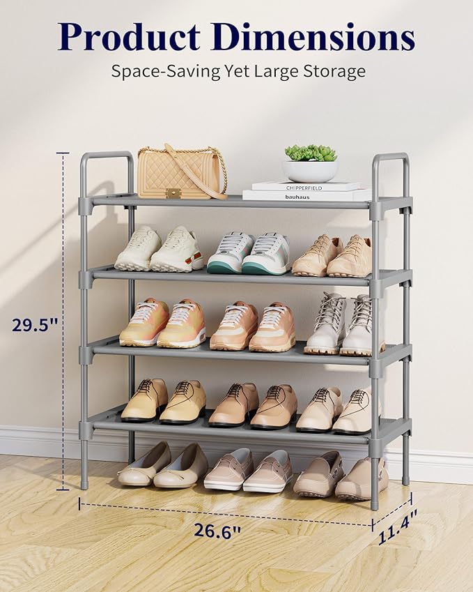 4-Tier Stackable Shoe Rack, 26.6 in Wide – Grey