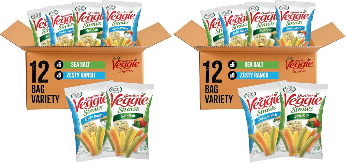 Sensible Portions Veggie Straws Multi-Pack, Sea Salt & Zesty Ranch, Kid Snacks, Veggie Snacks, 0.75 oz Bag (Pack of 12)