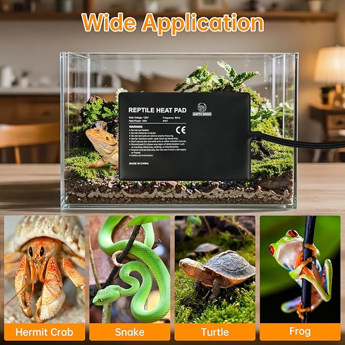 Reptile Heat Pad 8x18 Inch 24W, Terrarium Heating Mat Under Tank, Reptile Heat Mat/Pad for Amphibians, Turtle, Lizard, Bearded Dragon, Hermit Crab, Frog, Snake