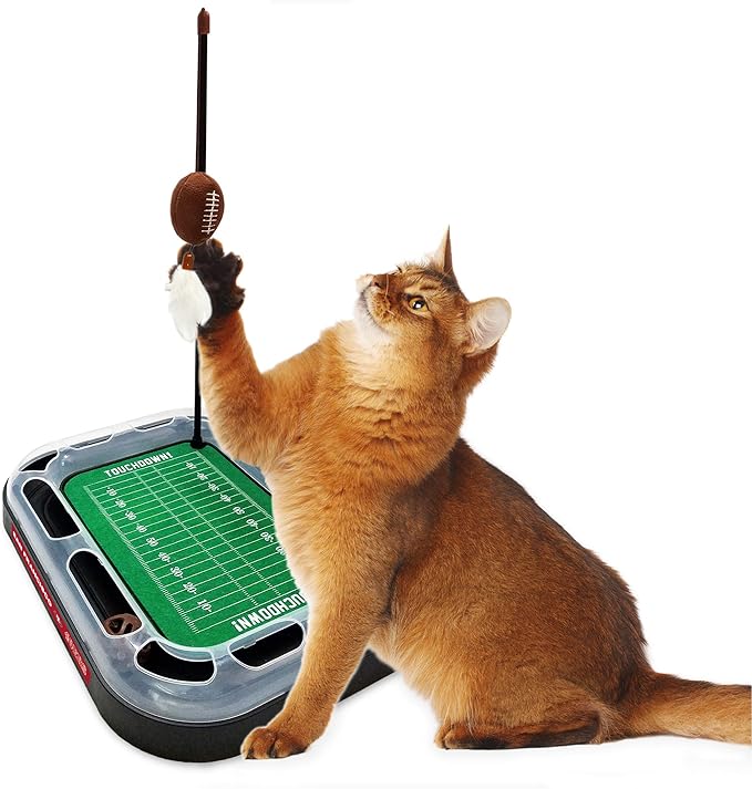 Pets First Cute Cat Toy SAN Francisco 49ERS Football Field CAT Scratcher Toy, Catnip Filled Plush Football Toy & Feather Cat Toy Hanging with Jingle Bell Interactive Ball Cat Chasing 5in1 Kitty Toy