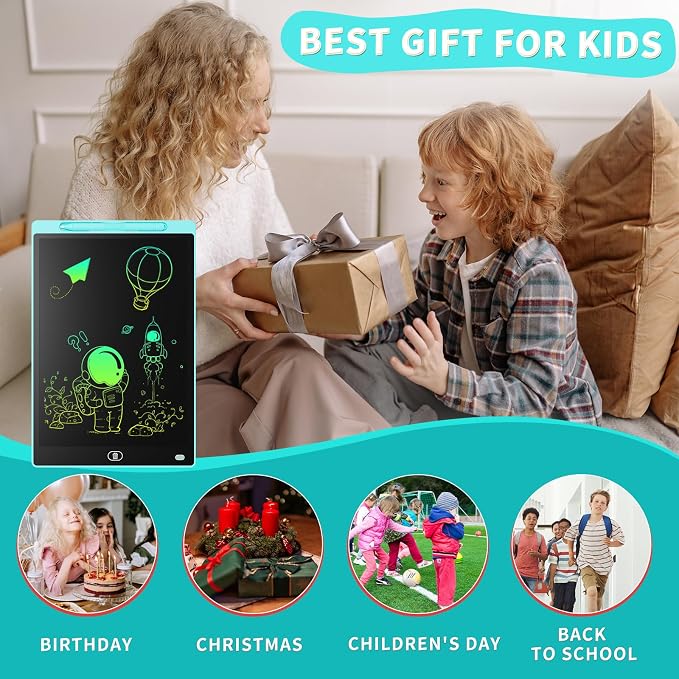 Genialba LCD Writing Board 16 Inches, Colourful Electronic Tablet, Portable Erasable Drawing Board, Graphic Tablet for Children's Games 3 4 5 6 7 Year Old Kid Boys Girls (Blue)