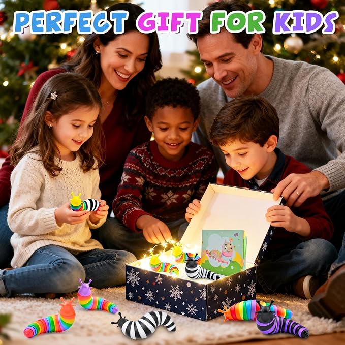 Cevioce 6PCS Slug Fidget Toys Bulk, Easter Gifts for Boy Girl Toddler 3+ Sensory Figette Worm for Adults Stress Relief for Autism ADHD Autistic Travel Toys Easter Basket Stuffers for Kids A