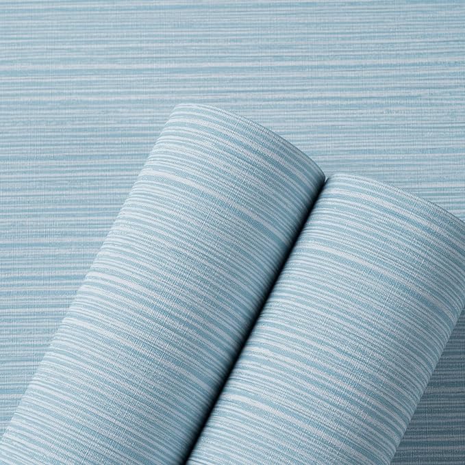 Grasscloth Textured Wallpaper Light Blue Linen Thick 24" X 394" Fabric Contact