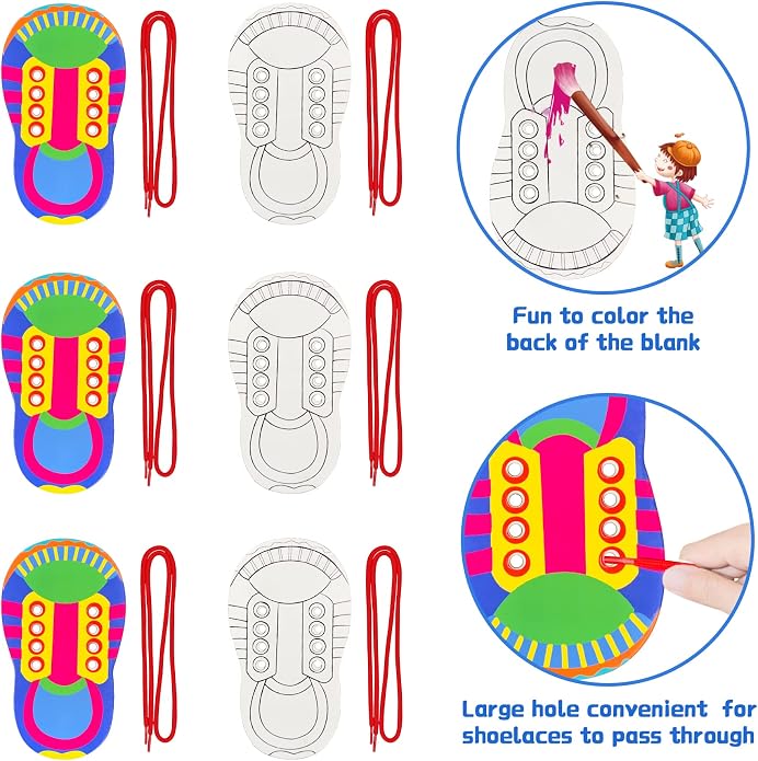 ZAKVOOR 6 Pack Shoelace Threading Practice Boards – Durable Cardboard Lace-Up Tool for Fine Motor Coordination and Hand-Eye Training