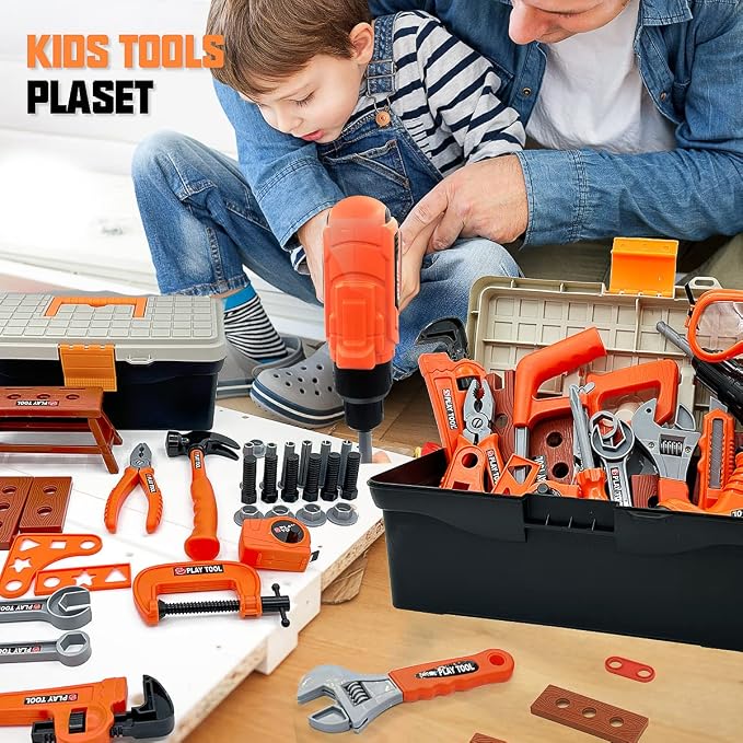 Kids Tool Set – 48 Piece Toddler Tool Set with Electronic Toy Drill& Tool Box,Pretend Play Kids Toys,Construction Kits Toys for Kids Ages 3 4 5 Years Old, Toddler Boy