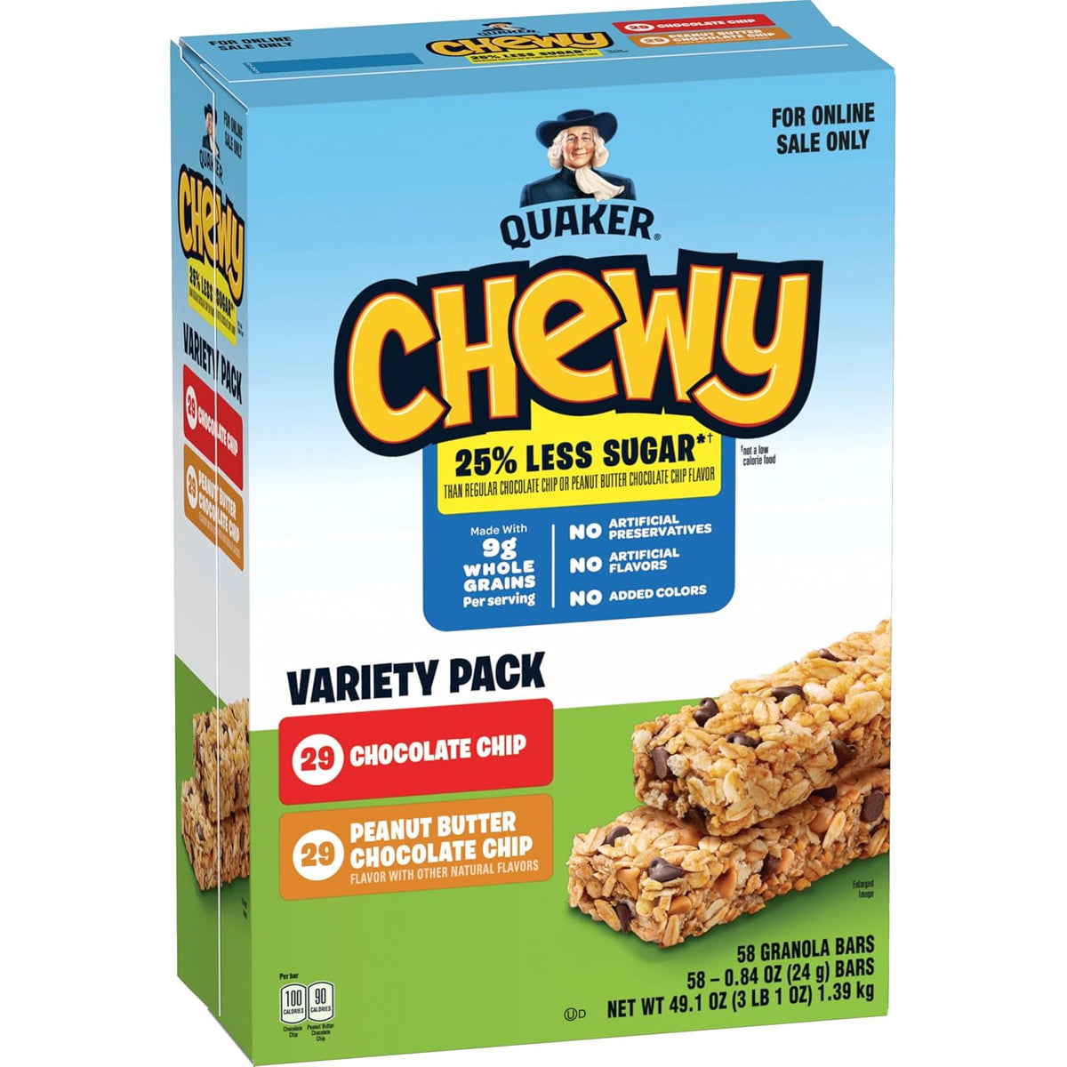 Quaker Chewy Granola Bars, Chewy & Dipps Variety Pack, (58 Bars), Whole Grains, No Artificial Flavors, No Added Colors