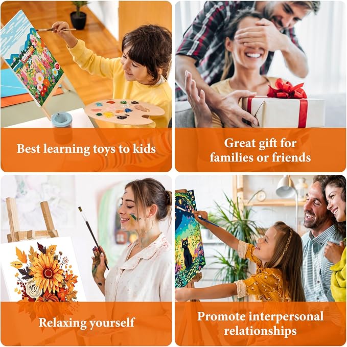 Fountor Fall Framed Paint by Numbers Kit for Adults Beginner 10x10 Inch | Acrylic Sunflower and Pumpkin Paint by Numbers Framed, For Adults & Kids Ages 8-12, DIY Stress Relief Home Wall Decor Gifts