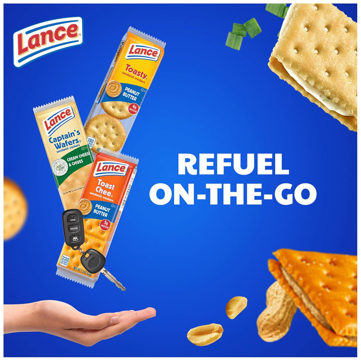 Lance Sandwich Crackers Variety Pack, 3 Flavors, 20 Individually Wrapped Packs, 6 Sandwiches Each