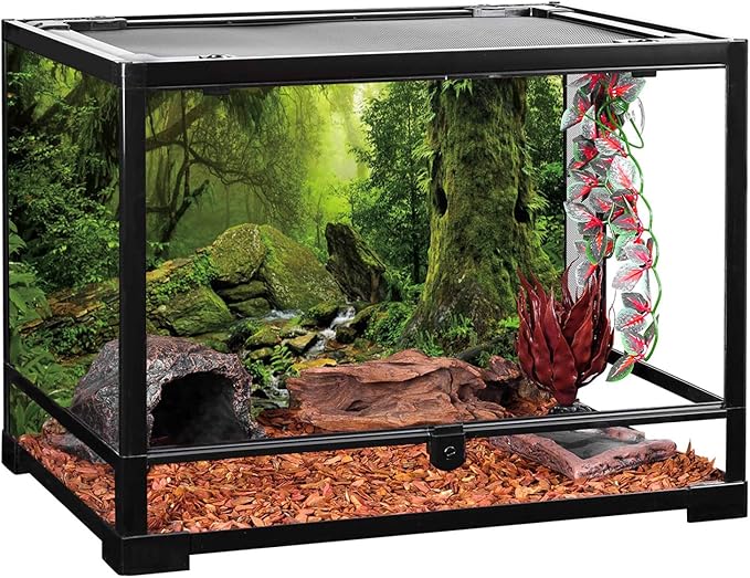 AWERT Tropical Forest Terrarium Background Stream Green Huge Tree Reptile Habitat Background Foggy Rainforest Aquarium Background 48x20 inches Durable Polyester Background