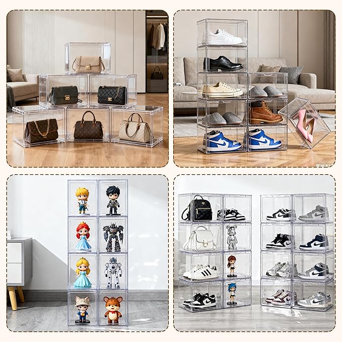 CELSOL Clear Acrylic Display Case – Stackable Storage Box with Magnetic Lid, Dustproof Organizer for Collectibles, Figures, Shoes, and Books – Large Size 14.2"x8.7"x10.6"