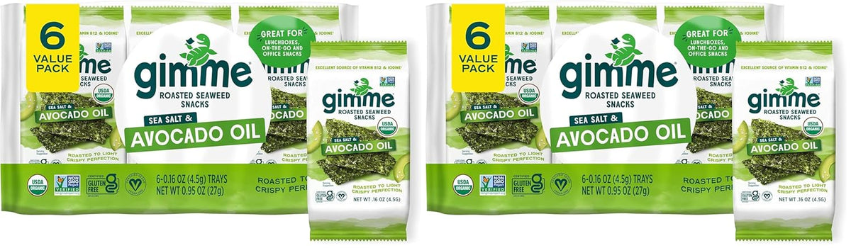 Gimme Seaweed Organic Premium Roasted Seaweed Snacks, Korean BBQ, 6 Count, Keto, Vegan, Gluten-Free, Great Source of Omega3s and Iodine, Healthy On-The-Go Snack for Kids and Adults