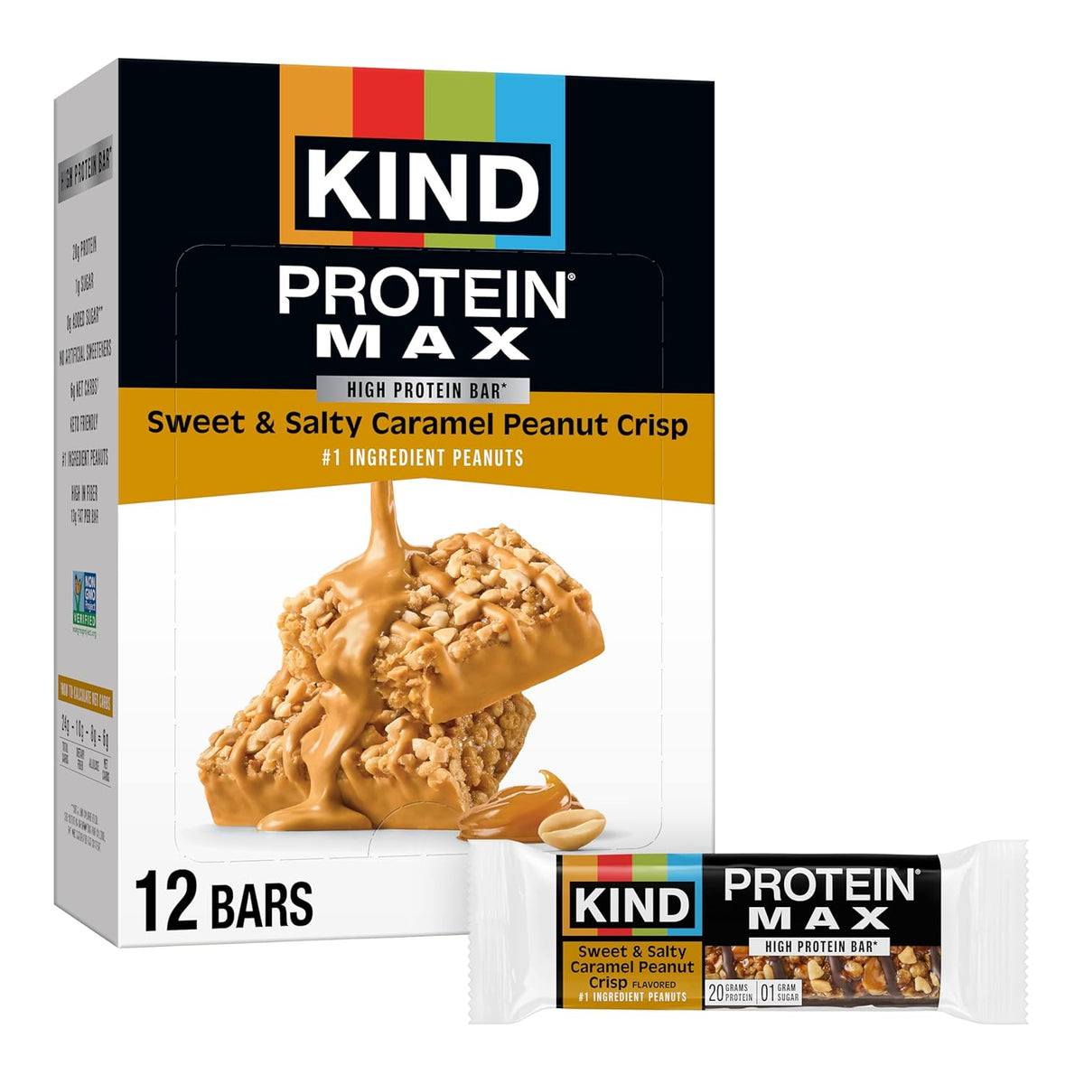 KIND Protein MAX Crispy Chocolate Peanut Butter Snack Bars, 20g of Protein, Keto Friendly, 1g of Sugar Per Bar, Gluten Free, 12 Count Box