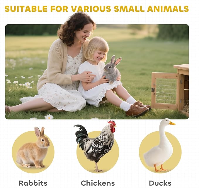 PawHut Rabbit Hutch Bunny Cage with Openable Main House, Indoor Outdoor Waterproof Rabbit House, Guinea Pig Cage for Small Animals with Three Ventilation Doors, Natural